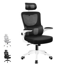 (Black & White) ELFORDSON Mesh Office Chair Ergonomic Headrest Swivel Tilt Gas Lift Desk Gaming