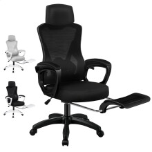 (All Black) ELFORDSON Mesh Office Chair High Back Ergonomic Recliner Footrest Swivel Gaming