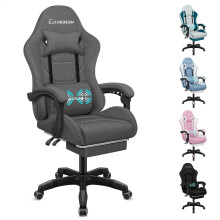 (Dark Grey) ELFORDSON Gaming Chair Recliner Massage Cushion Footrest Padded Executive Office