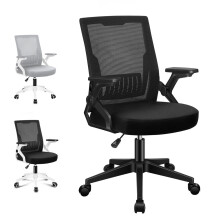 (All Black) ELFORDSON Mesh Office Chair Padded Seat Lumbar Swivel Gas Lift Tilt Gaming Desk
