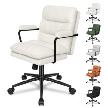 (Chenille Beige) ELFORDSON Office Chair Dual Padded Armrest Metal Frame Tilt Swivel Computer Game