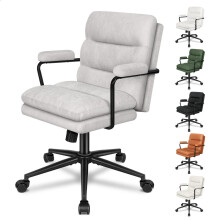 (Chenille Light Grey) ELFORDSON Office Chair Dual Padded Armrest Metal Frame Tilt Swivel Computer Game