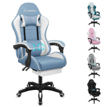 (Blue & White) ELFORDSON Gaming Chair Recliner Massage Cushion Footrest Padded Executive Office