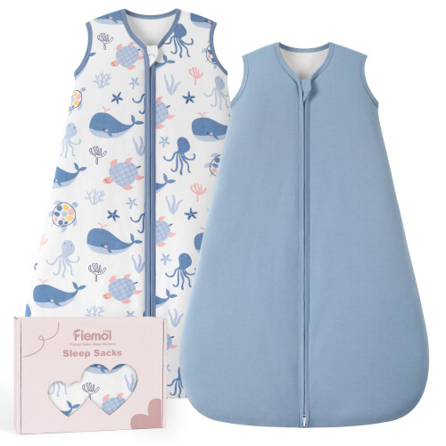 FIEMOL Baby Sleeping Bag 0-6 Months 1.5 Tog, Soft Cotton Sleep Sack