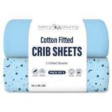 Berry and Bunny 100% Cotton Next To Me Crib Sheets Pack of 2, Soft Breathable Elasticated Baby Crib Sheets 55 x 90 cm, Deep Fit Mattress Protector Cov