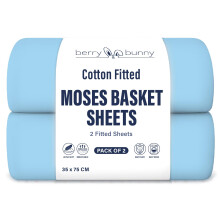 Berry and Bunny 100% Cotton Jersey Moses Basket Sheets Pack of 2, Soft Breathable Elasticated Baby Fitted Sheets, 35 x 75 cm, Deep Fitted Sheet, Baby