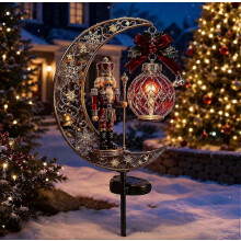 Weihnachts-Solar-Gartenleuchte mit Stecker, Engel-Mond-Metalldekorlampe, automatische LED-Beleuchtung für Garten, Rasen und Wege zur Weihnachtsd