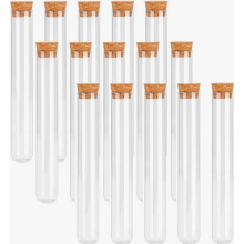 15 Pack Plastic Test Tubes with Wooden Stoppers for Flowers, Spices, Weddings and Party Favours