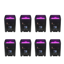 Set van 8 draadloze LED Par-lampen (6x18W RGBWA UV 6-in-1) met flightcase voor podiumshows, disco's, DJ-feesten, clubs en bars.