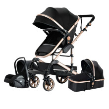 Luxe 3-in-1 kinderwagen met hoge zitpositie en autostoeltje - Lichtgewicht multifunctionele kinderwagen voor pasgeborenen