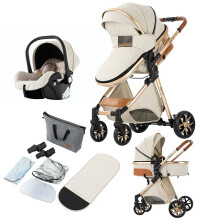 Luxe 3-in-1 kinderwagen 2024: Modieuze en veilige kinderwagen voor pasgeborenen met waterdichte reiswagen