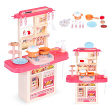 Kinderküche mit Geräuschen, LED-Lichtern, Spüle, 10 Zubehörteilen, rosa
