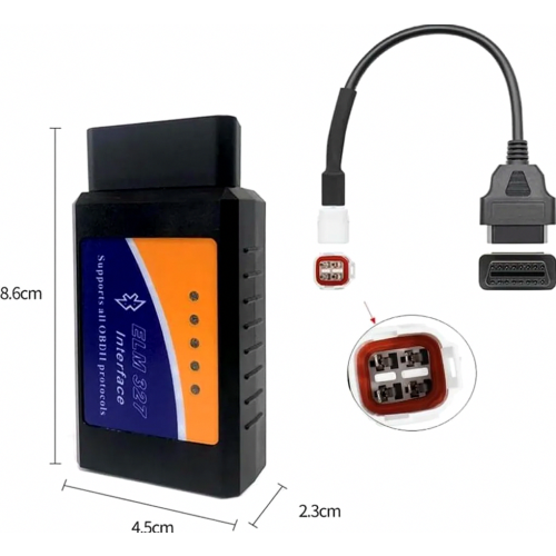 OBD2 Bluetooth Adapter Version 1.5 with 4 Pin Diagnostic Cable, Complete Set for Cars and Motorcycles 1