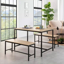 Loft-Esszimmermöbel-Set - Tisch und 2 Bänke für Küche oder Esszimmer ModernHome