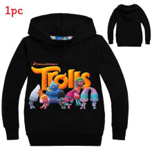 (Black,120cm)Trolls Printed Cotton Clothes Hooded Sweatshirt Kid Long Sleeve Hoodies