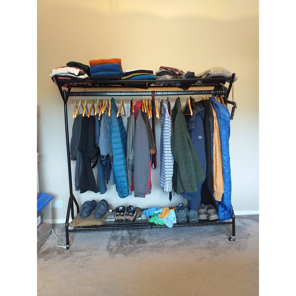x 5ft Black Heavy-Duty Hanging Clothes Rail With Shoe Rack on OnBuy