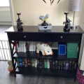 HOMCOM Console Table Side Desk Shelves Drawers Open Top X Support Hallway Black Review Image