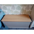 (Grey) Arlington Storage Ottoman Wood Blanket Toy Box Oak Review Image